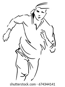 man running bw vector sketch