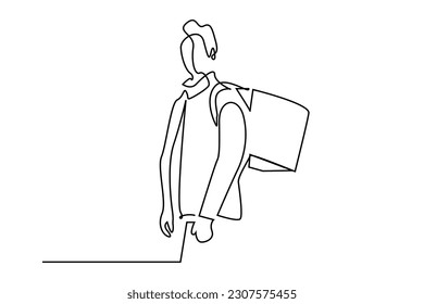 man running cargo backpack box carrying line art