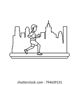 Man running cartoon in the city