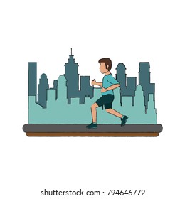 Man running cartoon in the city