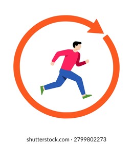 man running in a circle career stagnation burnout never ending cycle issue no solution flat color vector illustration template design