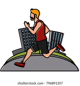 Man running at city