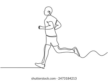 Hombre corriendo dibujo de línea continua. Concepto de fitness y deporte. Ilustración vectorial diseño minimalista dibujado a mano.