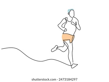 Hombre corriendo dibujo de línea continua. Concepto de fitness y deporte. Ilustración vectorial diseño minimalista dibujado a mano.