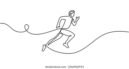 Man running in continuous line drawing. Symbolizing movement, progress, and the drive to overcome challenges. Vector illustration one line art minimalist.