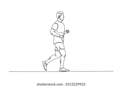 Homem correndo contínua um desenho de linha. Ilustração de arte de linha única abstrata de corrida. Vetor editável.