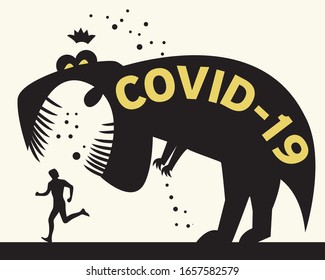 Man running from Corona Virus. Concept of corona virus quarantine, corona cell. Vector illustration