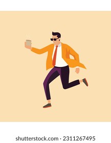 A man running with cup in his hand vector character illustration