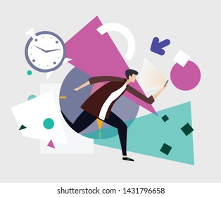 Man running in different dimension looking into gadget 