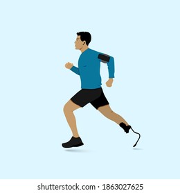 Man running disabled leg with prosthesis. vector illustration.