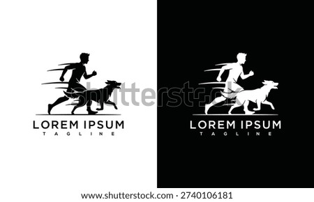 Man Running with Dog Logo Active Lifestyle Pet Fitness Dynamic Runner Silhouette.