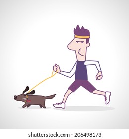 Man running with dog - Vector Illustration