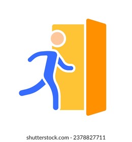 Man running to the door line icon. Moving, cleaning signs, signs, logistics, warning. Vector color icon on white background for business and advertising.