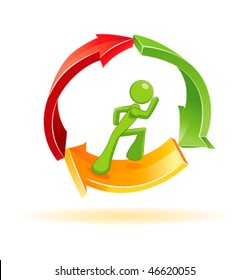 Man running in environmental 3d vector symbol. Business concept.