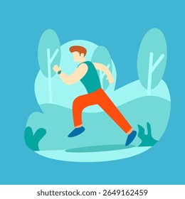 A man running and exercising in a park. Flat design illustration, perfect for fitness, health, lifestyle, and sport concepts.
