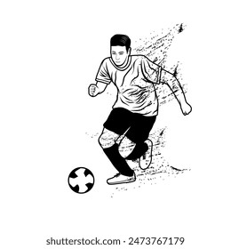 man running fast chasing a black and white ball vector illustration
