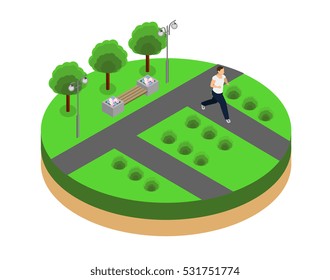 Man running. Fitness, sport, people and healthy lifestyle concept. Flat 3d vector isometric illustration.