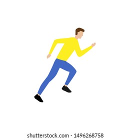 The man is running. Flat cartoon character isolated on white background