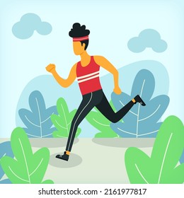 Man Running Flat Illustration Design Concept EPS10 great to illustrate a man running in a park, man jogging, man running marathon, and many other