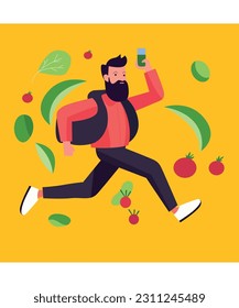 A man running with fruits concept vector art illustration