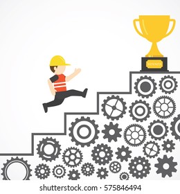 Man running with gears to success vector