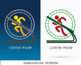 Man running in a hamster wheel graphic vector.