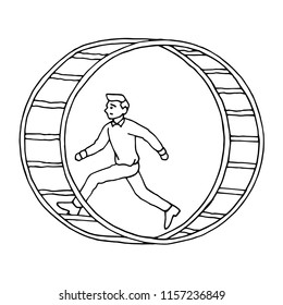 Man Running In Hamster Wheel Vector Hand Drawing Illustration Design