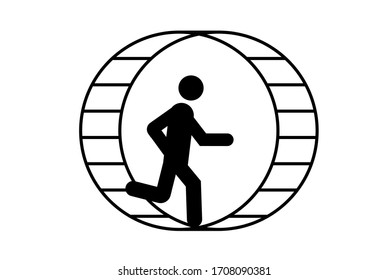 man running in a hamster wheel vector. concept of a man running in a circle like a hamster vector illustration. social issues problem.