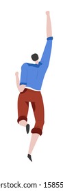 Man running with hand up in the air back view