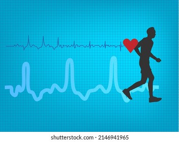 Man running with heart pulse on background.Vector illustration design