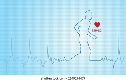 Man running with heart pulse on background.Vector illustration design