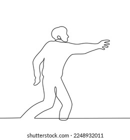 man running with his arm outstretched trying to grab something - one line drawing vector. concept desperate desire, pursuit of the desired