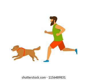 man running with his dog, active lifestyle vector illustration