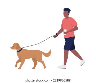Man running with his dog semi flat color vector characters. Editable figures. Full body person on white. Domestic animal owner simple cartoon style illustration for web graphic design and animation