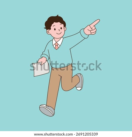 A man running with his finger pointing forward. Minimal line illustration design.