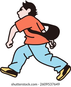 Man running, hurrying Line drawing Vector