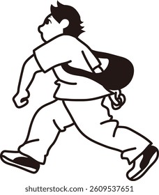 Man running, hurrying Line drawing Vector