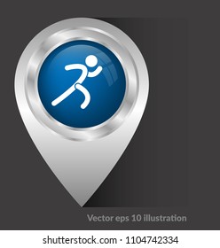 man running icon and map pointer. running races here