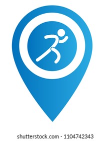 man running icon and map pointer. running races here