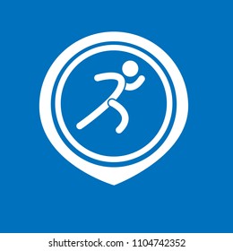 man running icon and map pointer. running races here