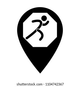 man running icon and map pointer. running races here