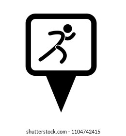 man running icon and map pointer. running races here