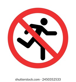 Man running icon. No entry sign. A man crossed out by a line. Pictogram running is prohibited. Stylized running man.