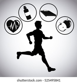 Man running and icon set of Healthy lifestyle design