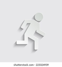 man running icon with shadow on a grey background