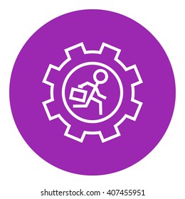 Hombre corriendo dentro del icono de la línea de engranajes.