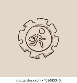Man running inside the gear sketch icon.