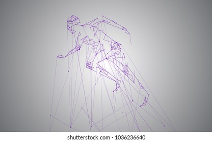 Man running isolated on gray background.  For web site, artificial intelligence, wallpaper, poster, placard, cover and print materials. Creative art, modern abstract concept