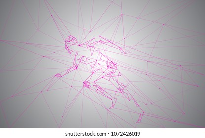 Man running isolated on gray background.  For web site, artificial intelligence, wallpaper, poster, placard, cover and print materials. Creative art, modern abstract concept