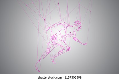 Man running isolated on gray background.  For web site, artificial intelligence, wallpaper, poster, placard, cover and print materials. Creative art, modern abstract concept